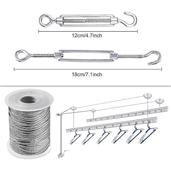 Wire Rope Kit, Hagesnorstrammer, Rustfritt Stål Wireopphengsett, 30m Nylonbelagt Rustfritt Stål Wire, for Klessnor Teltline