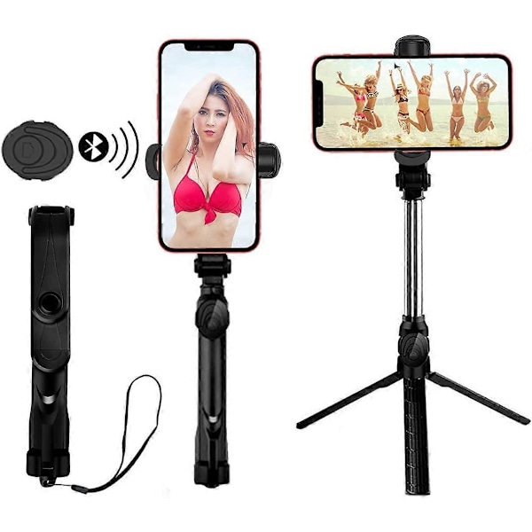 Bluetooth Selfie Stick Tripod med Trådløs Fjernbetjening, Egnet til Selfie Videooptagelse Live Kompati