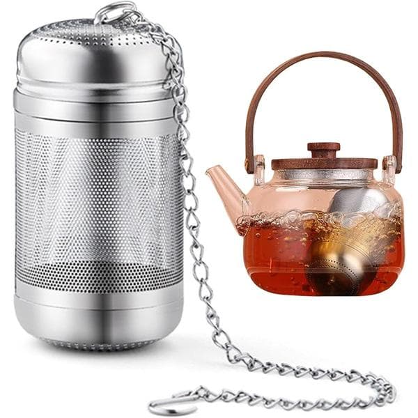 Tesil, tefilter i rustfrit stål, tekande, tediffuser, tesil med kæde og låg til løs te, krydderier, urter, kaffe