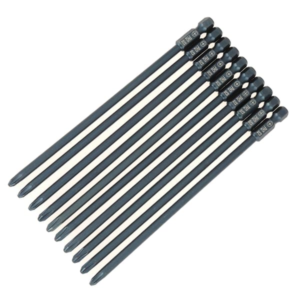 10 stk S2 Stål Krysshode PH2 Skrutrekkerbits Sett 1/4 tomme Sekskant Skaft 150mm Verktøy