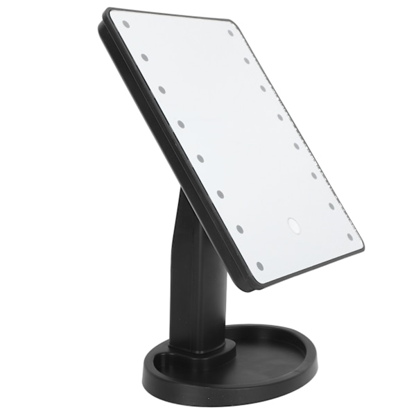 LED-sminkningsspegel, rektangulär, 16 pärlor, USB-uppladdningsbar, vinkeljusterbar, bärbar resespegel, svart PP