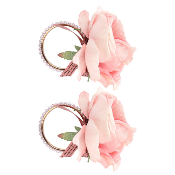 2 stk Jernserviettspenne Simulering Blomster kunstig perleserviettring for Hotel FestivalPink