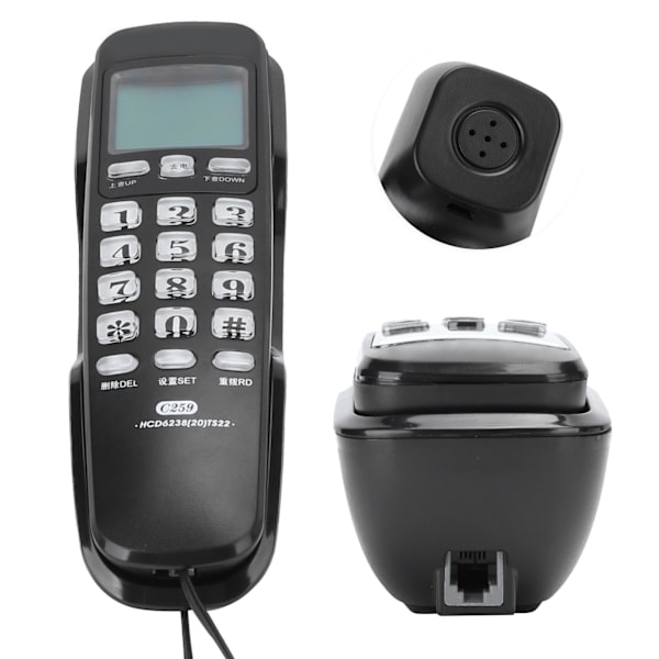 Kontorshushåll Väggmonterad Typ Fast Telefon Mini Telefonförlängning med Nummerpresentationsvarning Svart