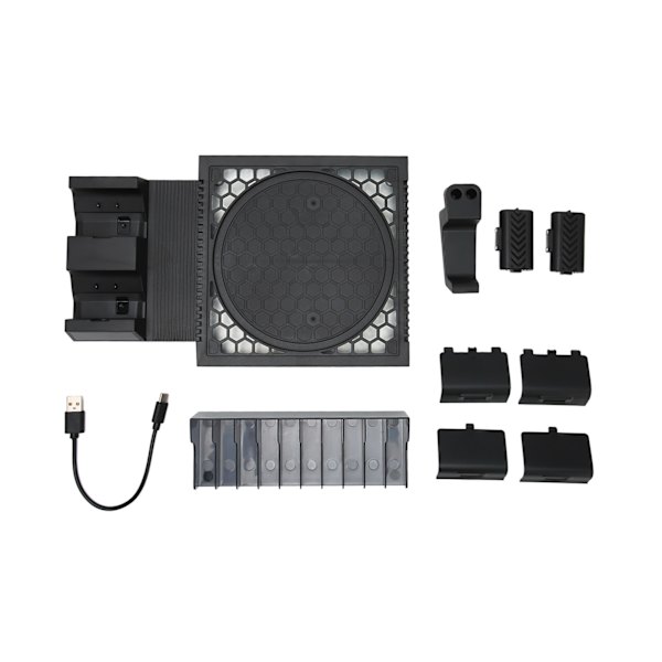 Konsol Dual Charger Station Vertikalt stativ med 2 batterier 10 spelkortplats Headsethållare för Xbox Series X