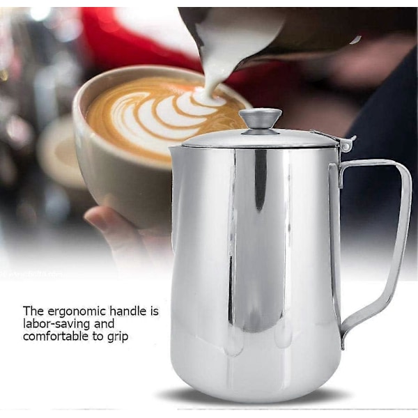 Mælkekande i rustfrit stål med låg, latte kaffe art kontor køkken med låg H