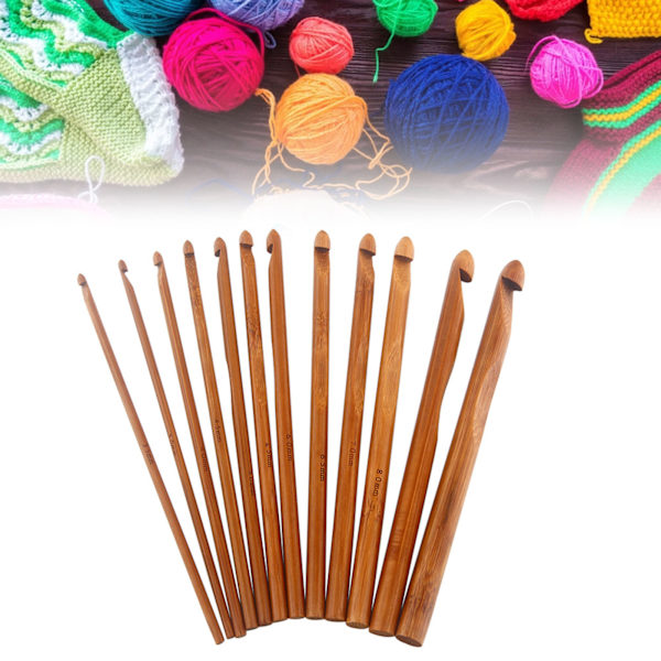 12 st bambu stickningsnålar set olika storlekar slätare kanter rund bambu virkning för DIY tröjor