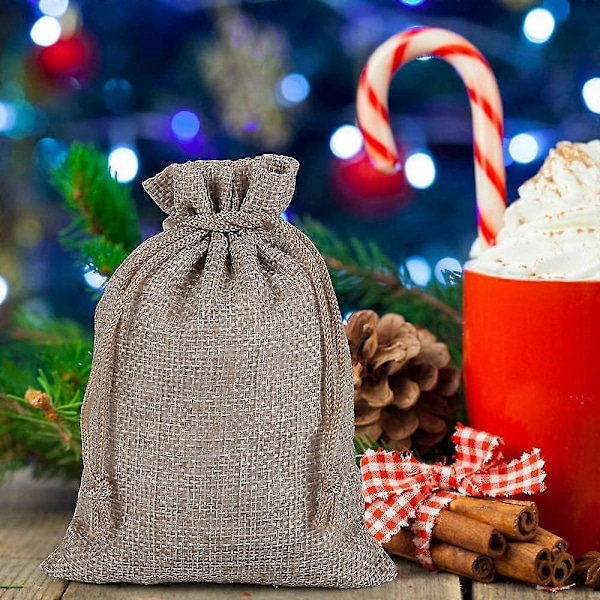 24 stk. Gavepose Smykker Perler Juteposer Linnedposer Adventskalender Bryllupsdekoration Naturlig Jul