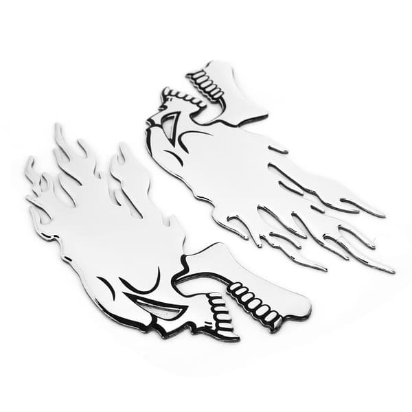 2 ST Bränsletank Dekal 3D Universal Flame Skull Dekorationer för Motorcykel Silver