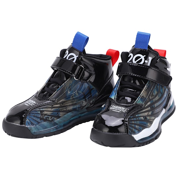 Barn Pojkar Fashionabla Sneakers Barn Andas Halkskydd Tryck Sport Löparskor Svart+Blå 28