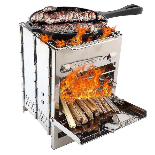Hopfällbar bärbar vedeldad spis för camping och grillning