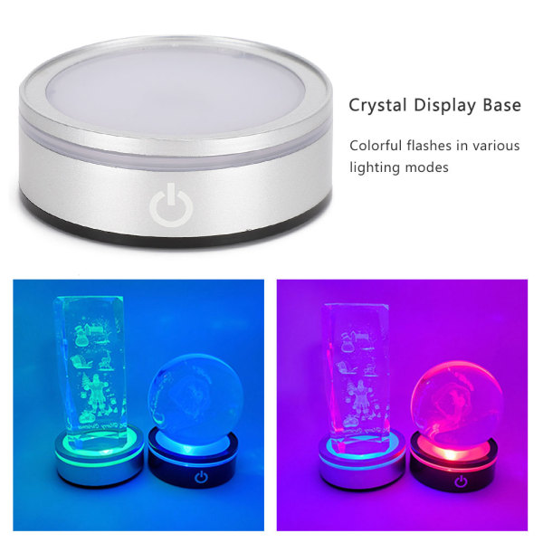 Crystal Display Base Silver LED Touch Lamps Hållare Multi Mode Färgglad 3D för dekoration