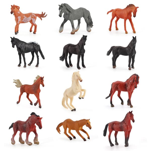 12 STK Mini Actionfigurer Hest Legetøjsmodel Simulation PVC Miniature Heste Dyr Legetøjssæt Pædagogisk Legetøj til Børn