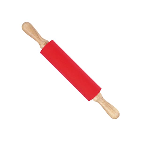 Forlenget kjevle i silikon med solid trehåndtak, non-stick overflate, bakeverktøy, rød