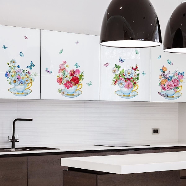 Avtakbart veggklistremerke Flygende Sommerfugler Blomster Veggdekor DIY Veggkunst Mural for Hjemmeinteriør