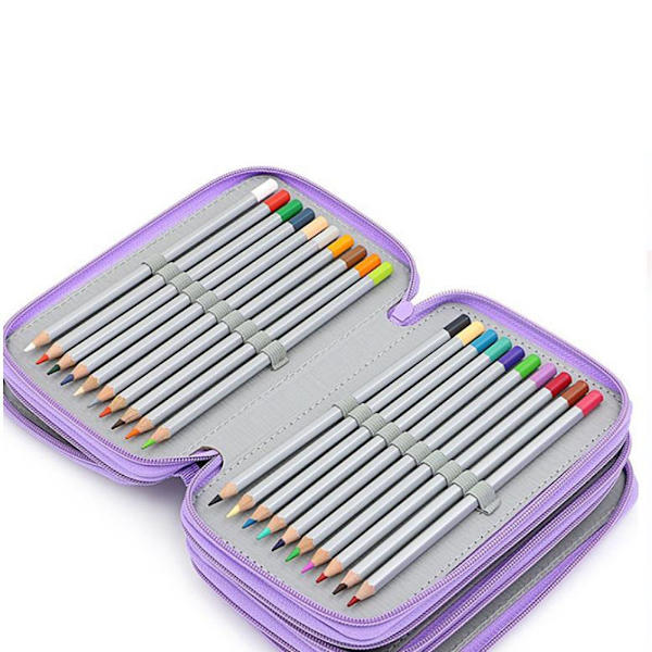 Firkantet fire lag 72 huller Skitse Kunst Tegning Penalhus Organizer Pure Color Pen Bag (lilla)