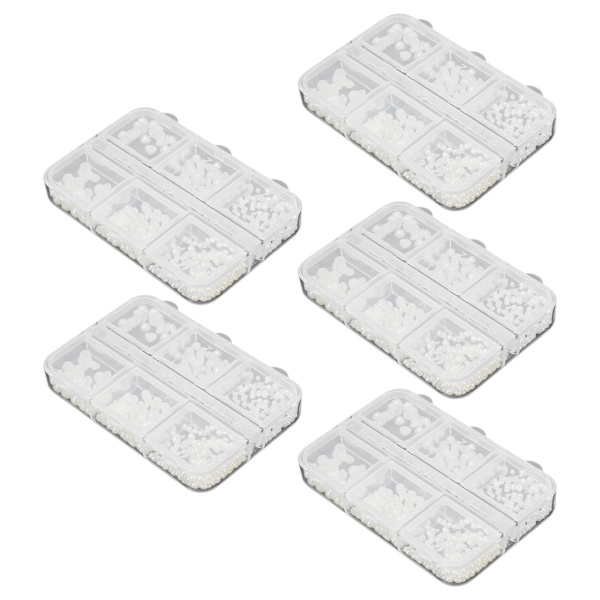 5 lådor Nagelberlocker Söta pärlor Falska strass Nail art Manikyrberlocker Vit A03