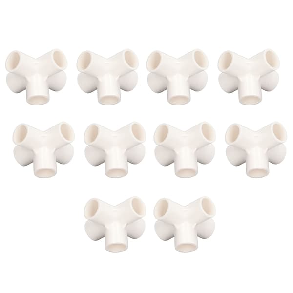 10 stk. PVC-rørfitting 20 mm 5-vejs retvinklet 3-dimensionel albue-rørforbindelse til møbler hvid