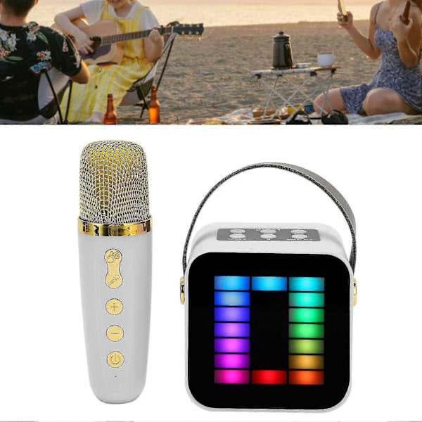 Mini Karaoke Maskine Sæt RGB Pickup Lys Digital Behandlingschip Håndholdt Bærbar Bluetooth Højttaler Med Mikrofon Hvid ZD.16