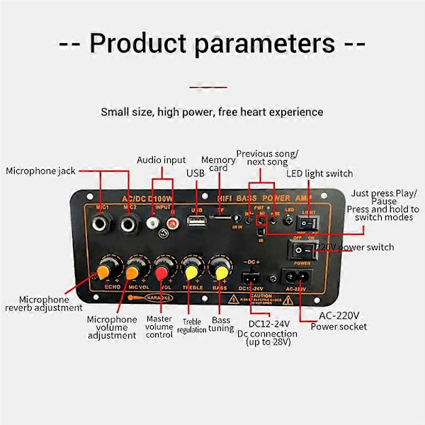 Max 300W Bluetooth Forstærkerkort 12V 24V 220V EU Stik