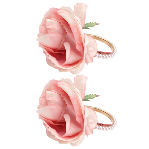 2 stk Jernserviettspenne Simulering Blomster kunstig perleserviettring for Hotel FestivalPink