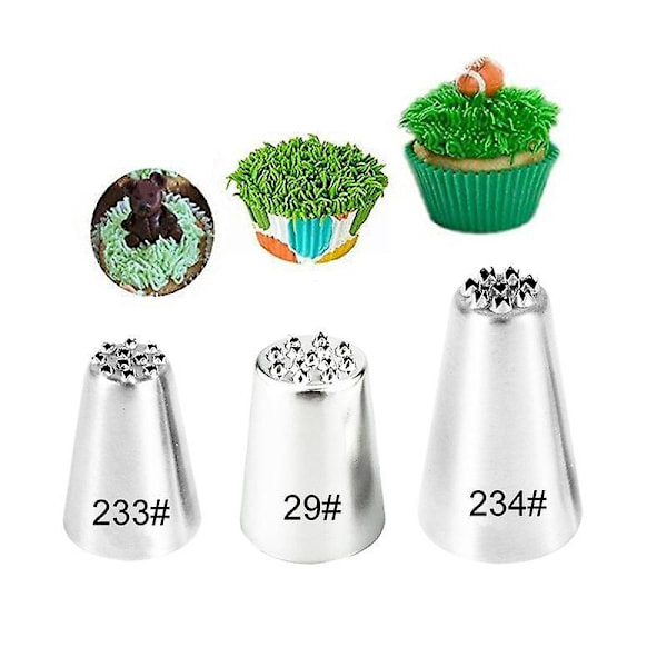 3 stk Rustfritt Stål Gras Icing Dyser for Kakedekorering Konditortips DIY Baking Verktøy