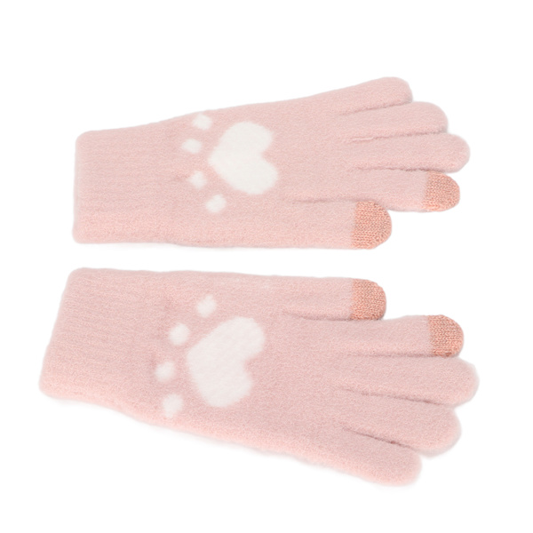 Söta vantar med katt tass mönster pekskärm andningsbara mjuka imitation mink varma tjocka handskar rosa