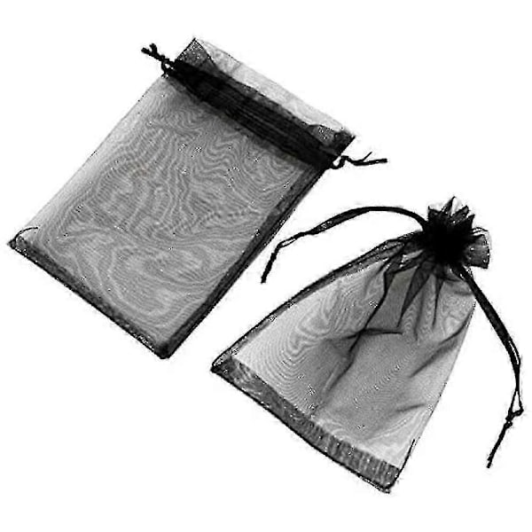 100 stk. Gennemsigtige smykkeposer med snøre Bryllupsfest Jule Fiis Sort 10x15cm