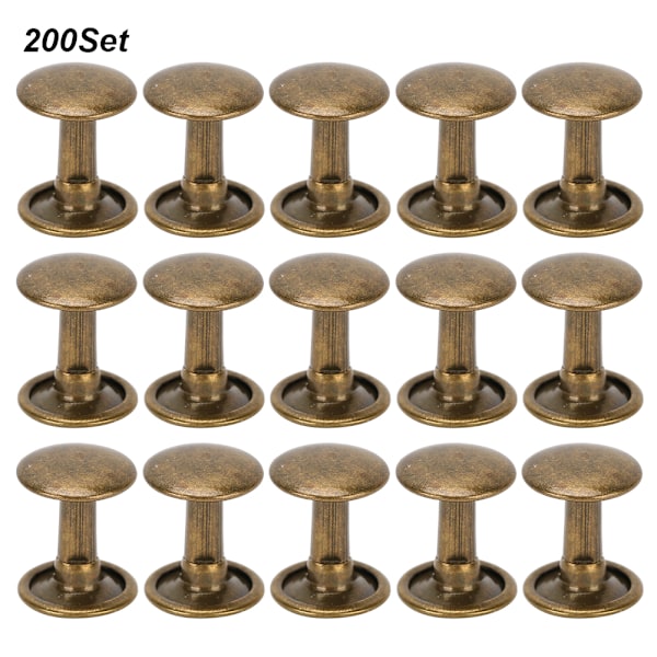 200 set dubbla locknit rund nitar spik järn jeans knapp läder skor väskor kläder 10x10mm brons