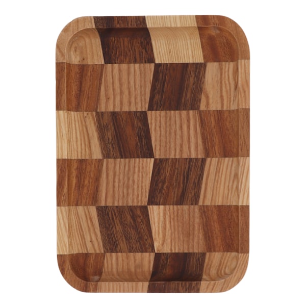 Te-bakke Gitter Mønster Sort Valnød Hvid Vokset Træ Rektangulær Mad Serveringsplade til Sushi Brød Desserter Frugt Snacks 25x18cm / 9.8x7.1in