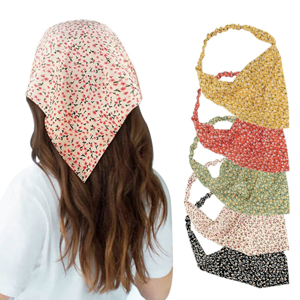 5 stk. blomstrete hårbånd skjerf chiffon elastiske bandanaer trekant hodebånd hodeplagg hårtilbehør