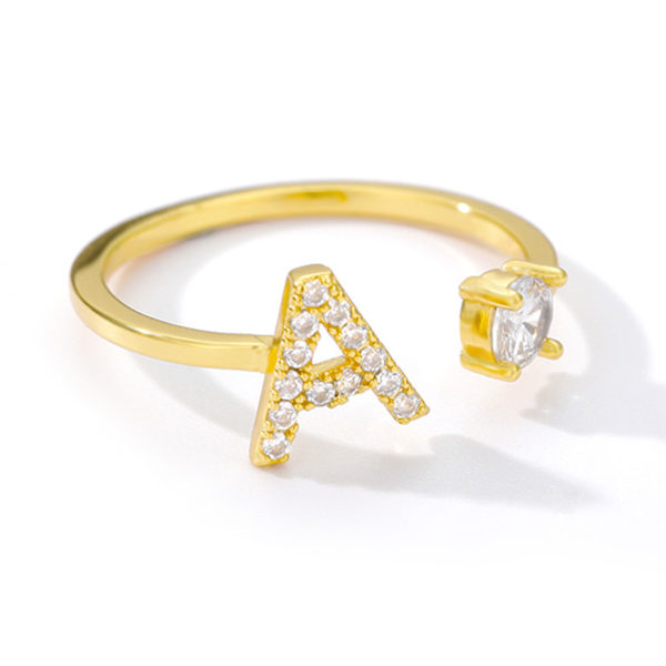 Guld Initial Bogstav Åben Ring A Form Stable Justerbar Åben Alfabet Ring til Kvinder Piger