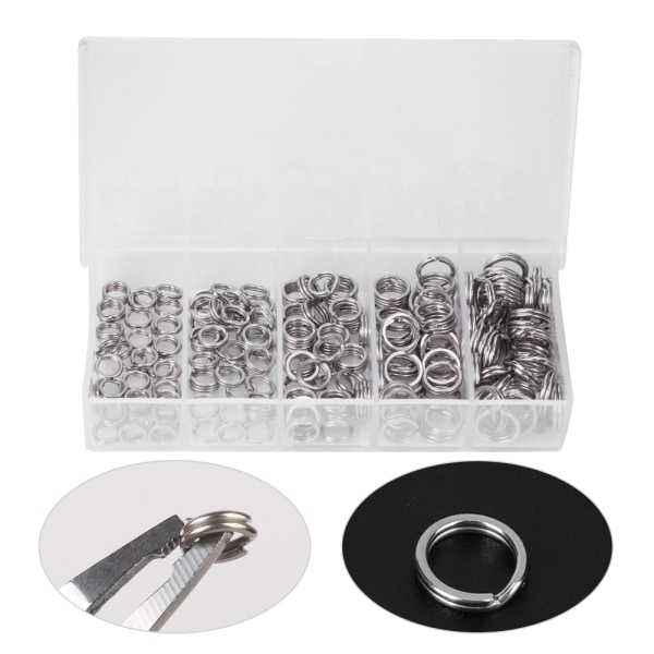 Fiske Rostfritt stål Dubbel Split Ring 200st Lure Beten Tillbehör Case Set