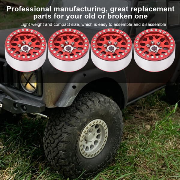 4 stk. 1,9 tommer aluminiumslegering hjulnav tilbehørsdele, passer til D90 TRX4 1/10 RC bil, rød