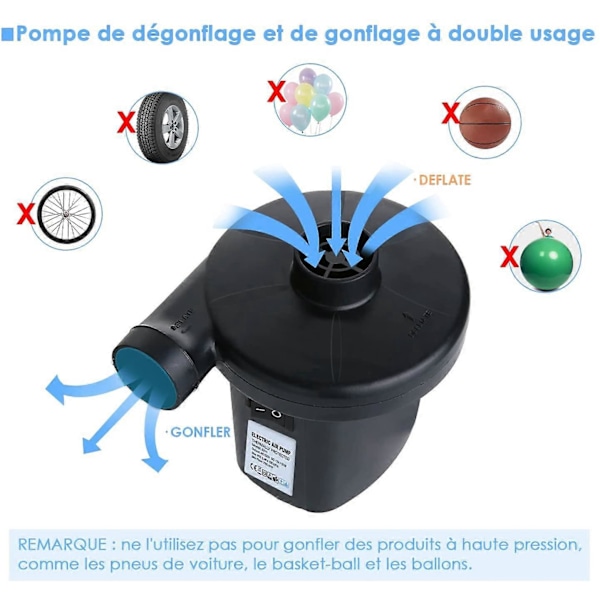 Elektrisk Luftpumpe Deflator 2 i 1, Inflator med 3 Dyser, Paddle Pumpe AC 220V-240V/12V Elektrisk Paddle Pool, Paddle Pumper Luftmadras Pumpe