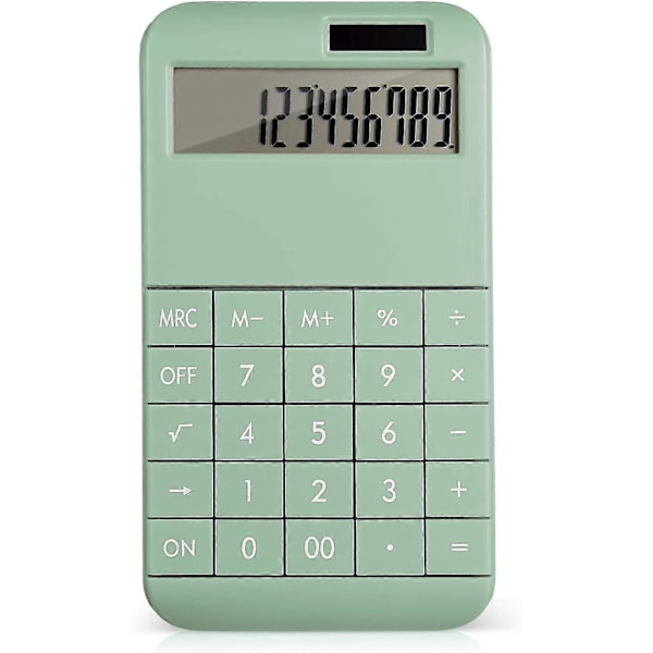 Bordregner Standardfunktion, 12 Cifre LCD Stort Display Og Stor Tast, Batteri / Solcelledrevet - Grøn