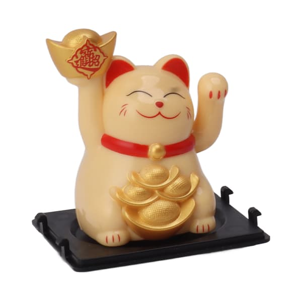 Solcelledrevet Lykkekat Ornament - Gul