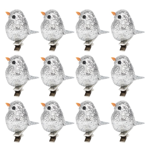 12 Stk Glitter Sød Sølv Kunstig Fugle Simulering Dekor Have Boligindretning Prop