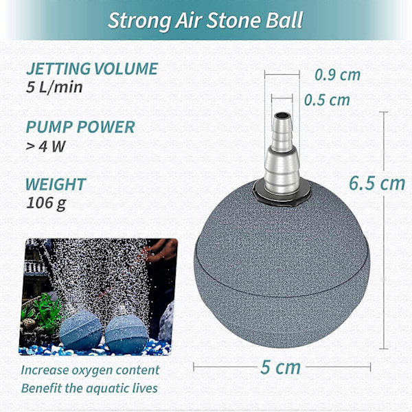 Akvarium 5cm Luftstein Ball Boble Diffuser Utløserverktøy for Luftpumper Akvarier Bøtter Dammer og DWC Reservoarer, 2 Pakning