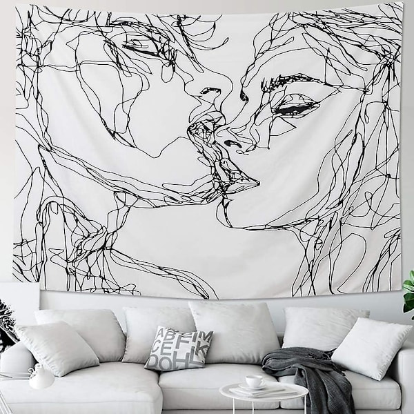 Män Kvinnor Själfull Abstrakt Skiss Väggbonad Kyssande Älskare Bonad Sovsal Väggbonad (M/130cmX150cm)