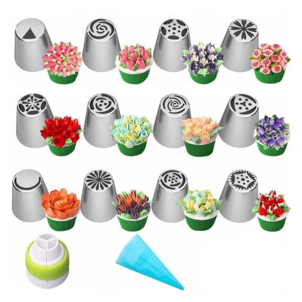 14Pcs Russian Piping Tips Set Complete Flower Frosting Icing Nozzles Cake Decorating Baking Supplies Stainless Steel L