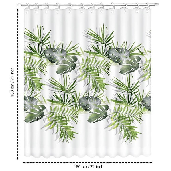 Duschdraperi Mögel- och Mildbeständigt 180 x 180 cm (71 x 71 tum) | 100% Polyester - Lövmönster - Palmgrön