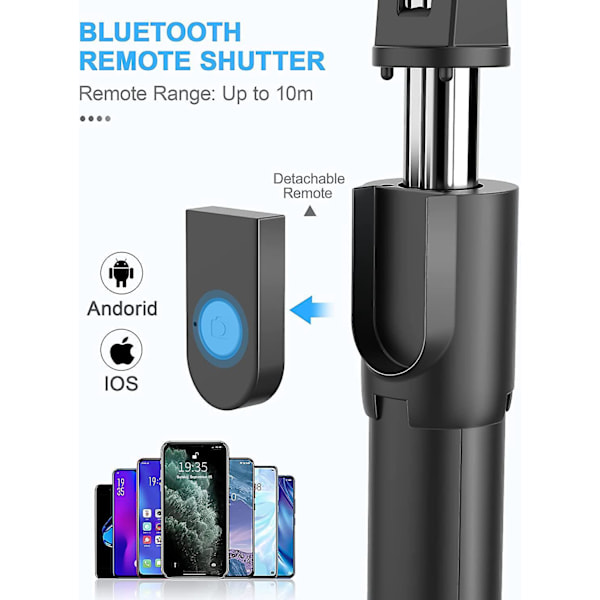 Vit Bluetooth Selfie Stick, 3 I 1 Mini Stativ Teleskopisk Smartphone Monopod Med Fjärrkontroll Aluminiumlegering För Iphone 13 12 11 Pro Max/xs/xr/x/