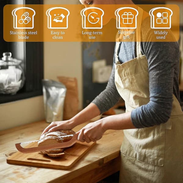 Bread Bow Cutter Serrated Bagel Slicer Stainless Steel Sourdough Bread Cutter Portable Bread Slicing Tool with Bamboo Handle