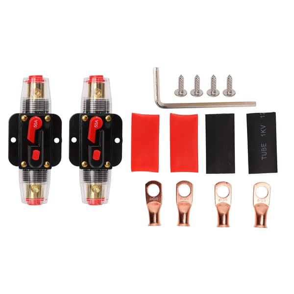 12-24V Inline afbryder med manuel nulstillingssikringsholder, batteriklemmer, krympeflex til bilbåds lydsystem 50A
