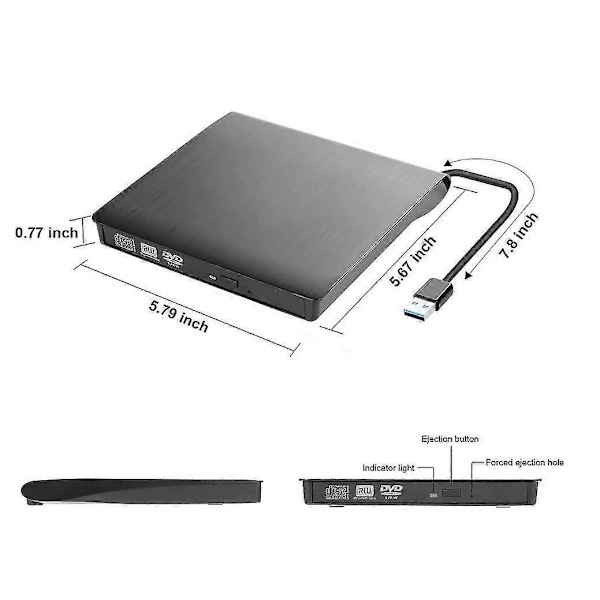 Ekstern Drev USB Bærbar Brænder Cd Rw Dvd Rom Læser Skriver Til Mac Windows