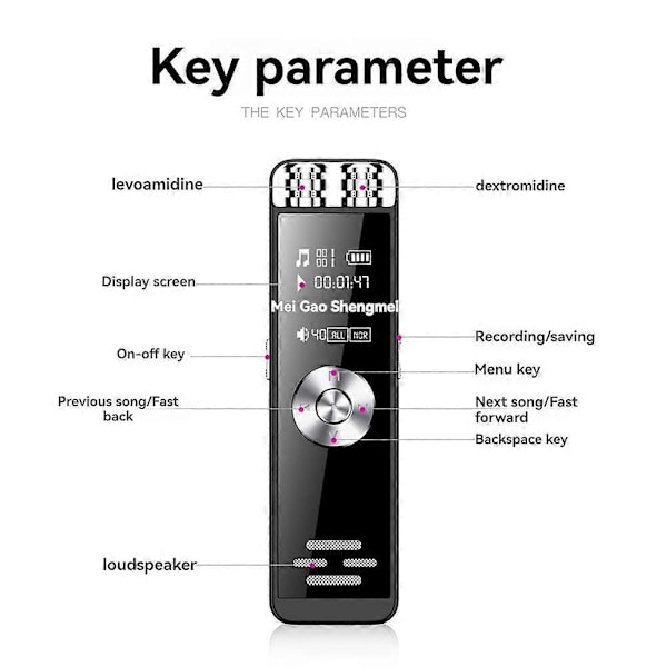 Mini Kaksoismikrofoni Digitaalinen Ääninauhuri MP3-soitin Nauhuri A