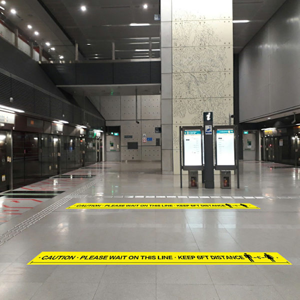 Vent venligst på denne linjen Hold 6FT avstand Advarselstape Gulvmerking Sosial distanseringstape