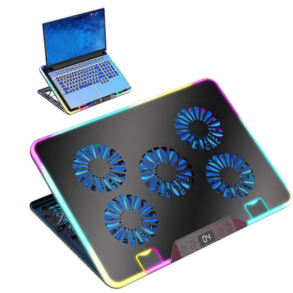 Laptop Radiator Køler Stand Digitalt Display Højdejusterbar Lav Støj Bærbar Notebook Stand Gaming Laptop Kølepude Sort
