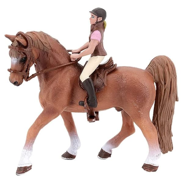 Miniature Simulation Brun Hest med Rytter Figur og Sadel Dyrefigur Samling Model Legetøj til Børn