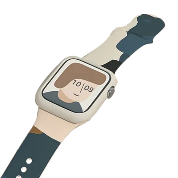 Silikonklockarmbandersättning Färgtryck Snabbkoppling Armbandsur Rem för IOS Watch 6 7 Cloud Ink Blue 38/40/41MM